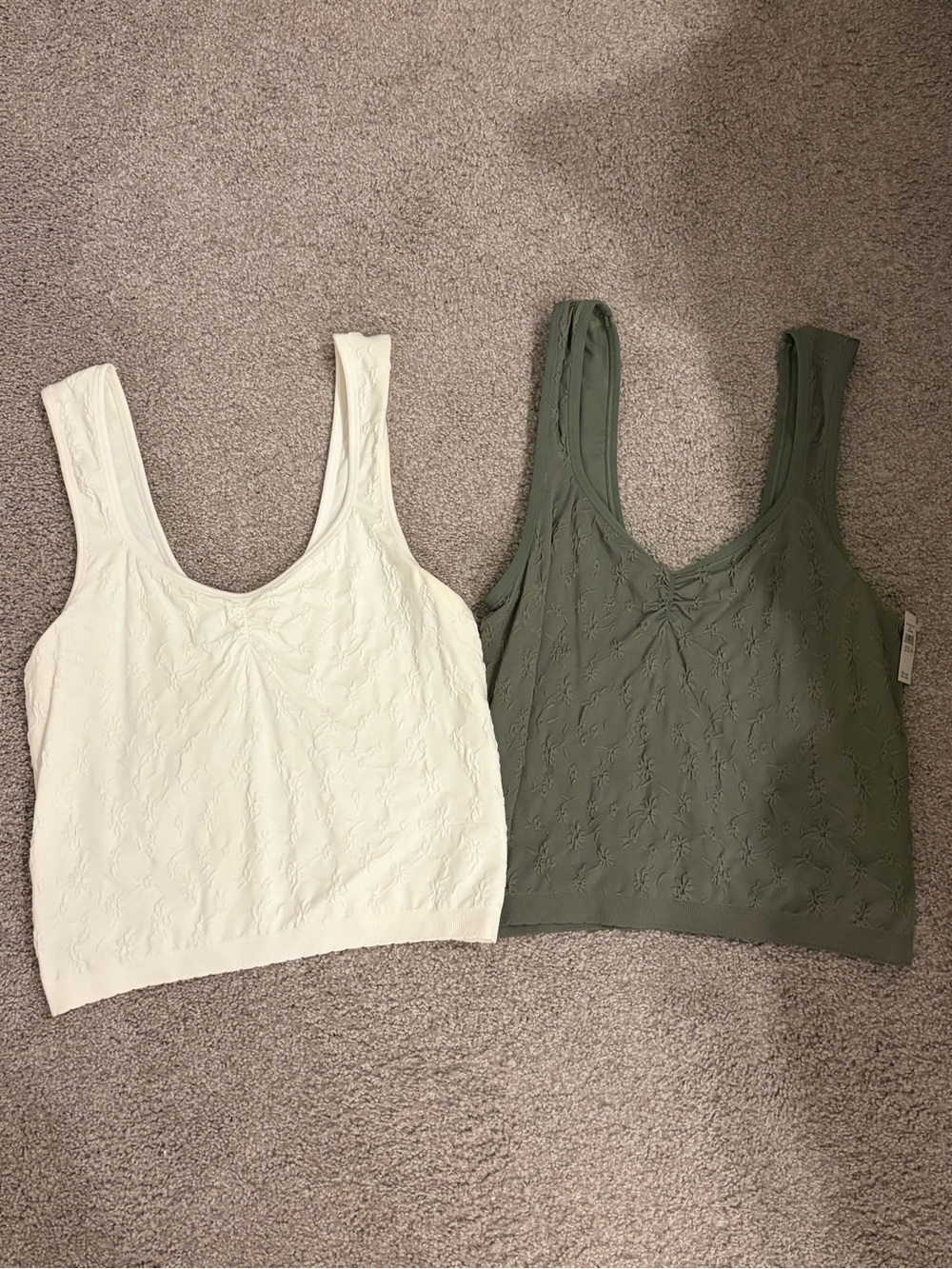 American Eagle Outfitters Scoop Neck Tank Top - White & Olive Green